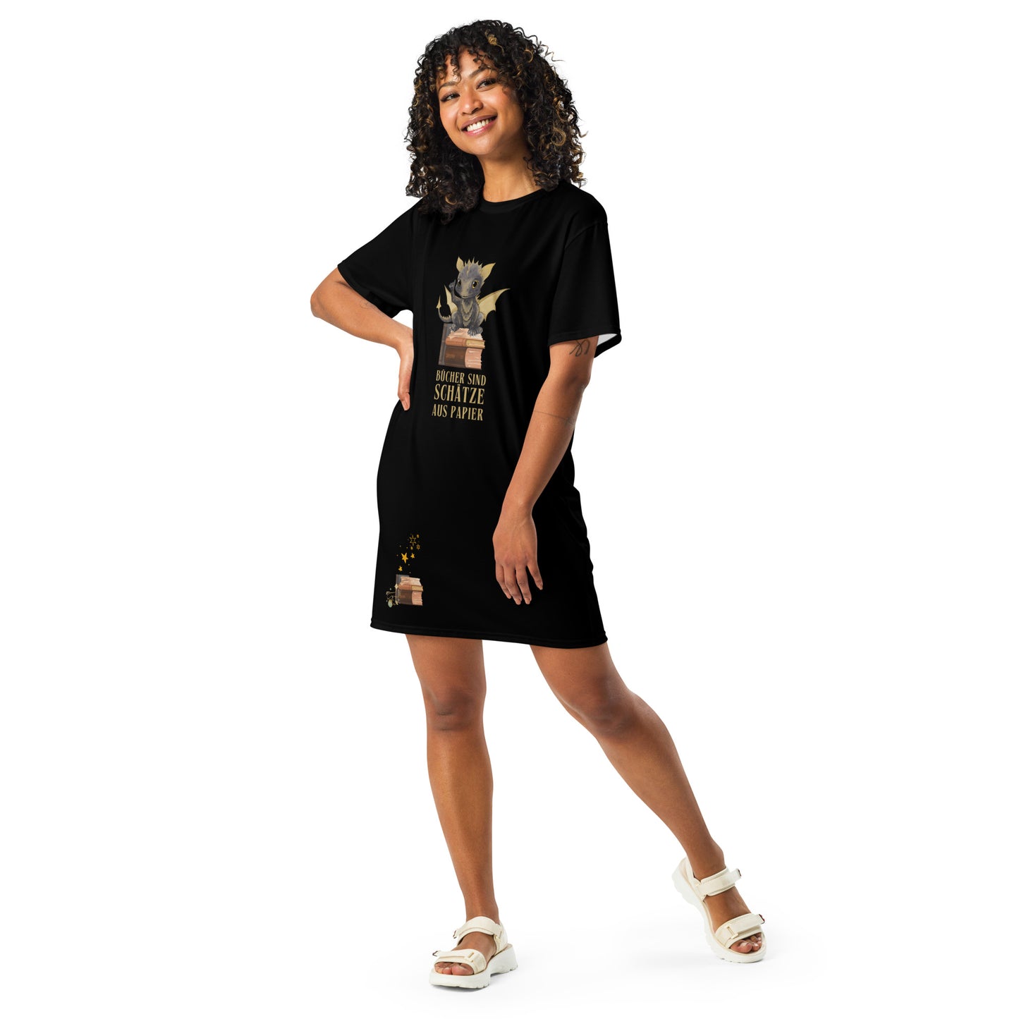 Bragi der Bücherdrache T-Shirt-Kleid Bücher sind Schätze aus Papier