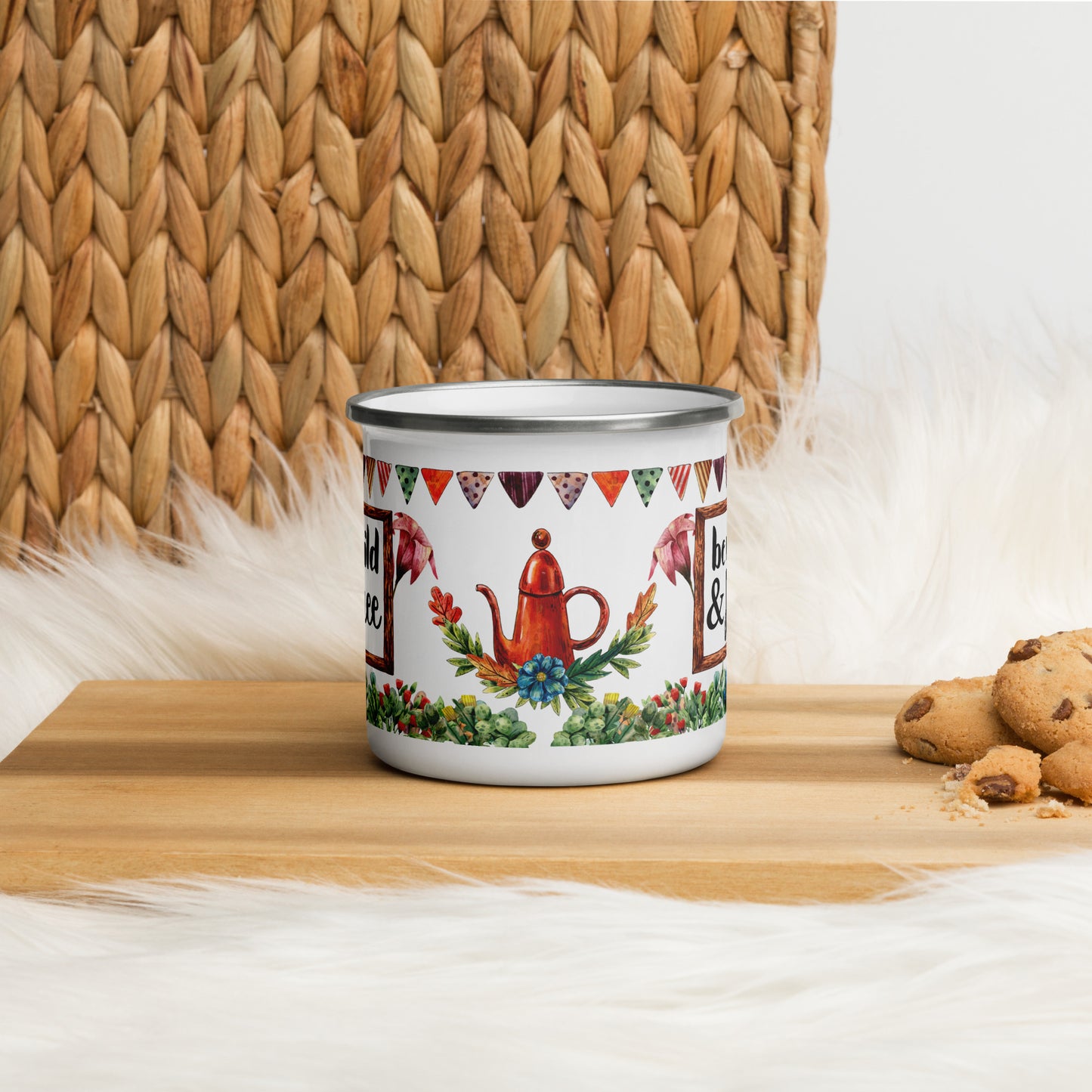 Be Wild and Free Emailletasse für Naturliebhaberinnen