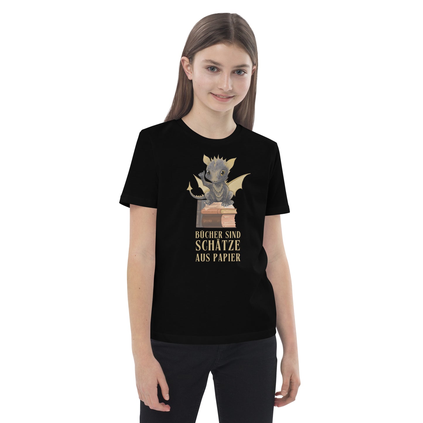 Bragi der Bücherdrache Bio-Baumwoll-T-Shirt für Kinder Bücher sind Schätze aus Papier