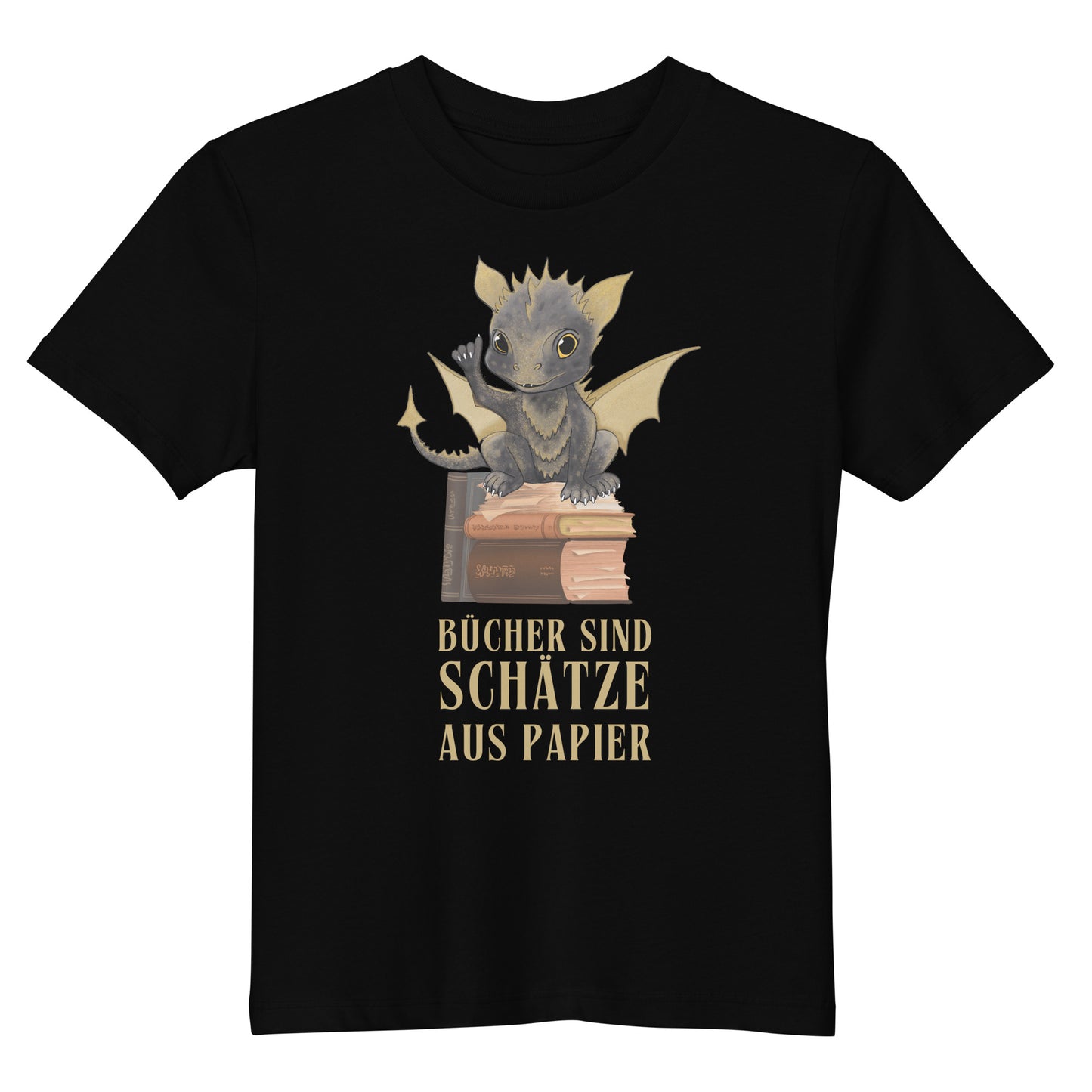 Bragi der Bücherdrache Bio-Baumwoll-T-Shirt für Kinder Bücher sind Schätze aus Papier