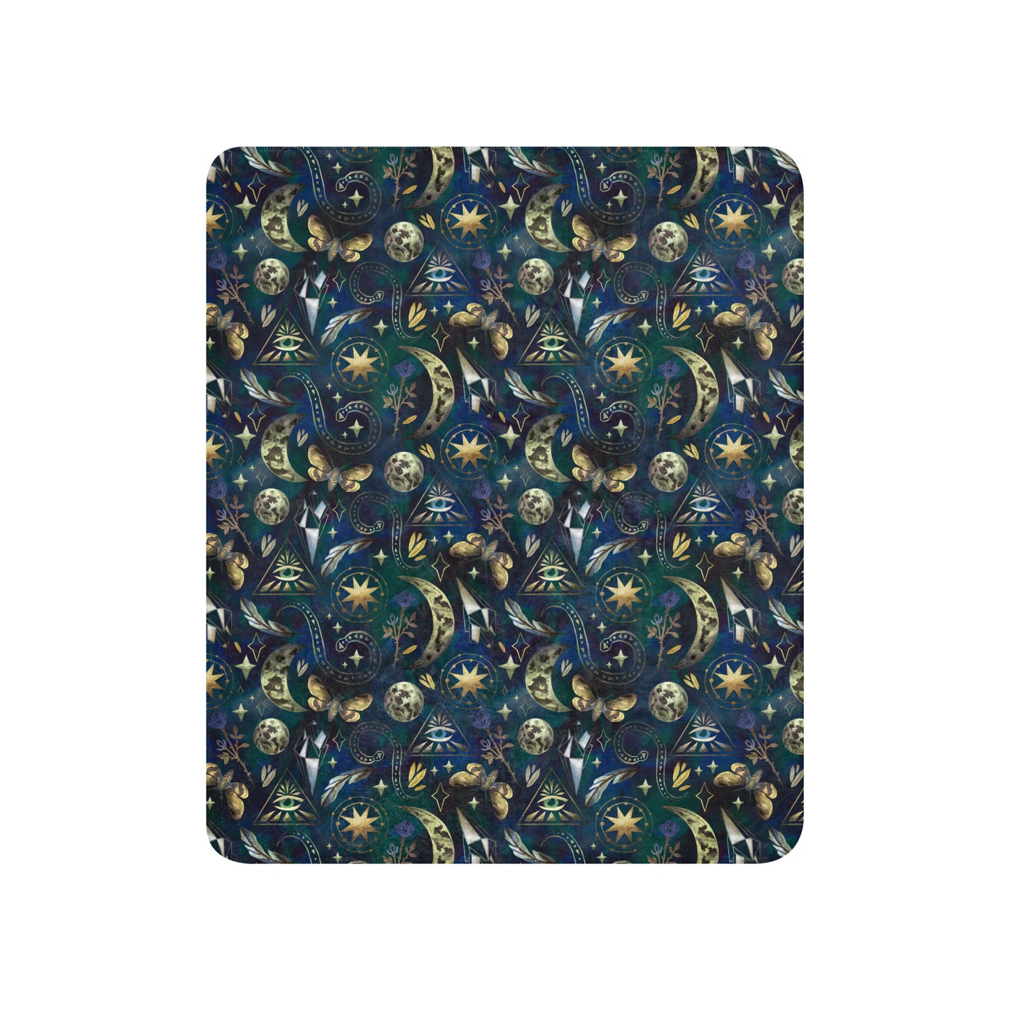 Mystische Sherpa-Decke mit magischen Symbolen in Blau