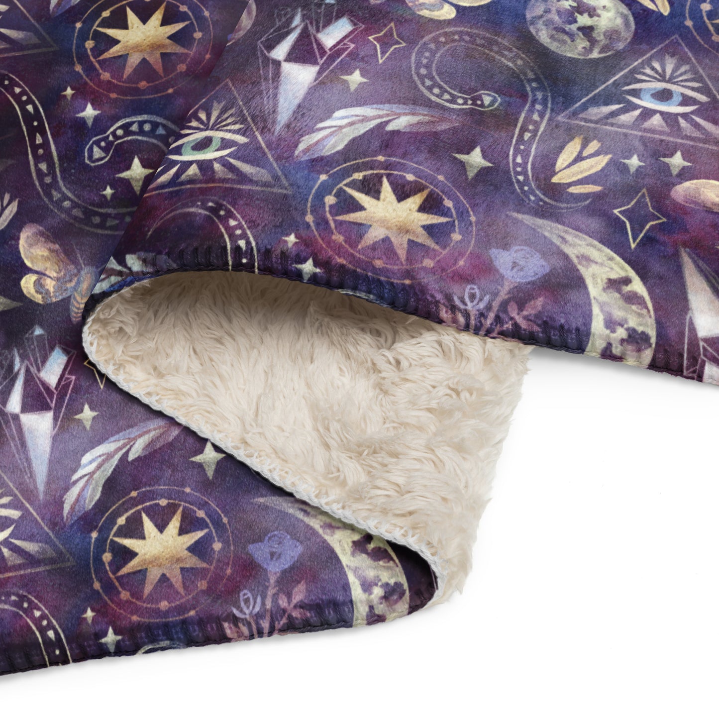 Mystische Sherpa-Decke mit magischen Symbolen in Lila