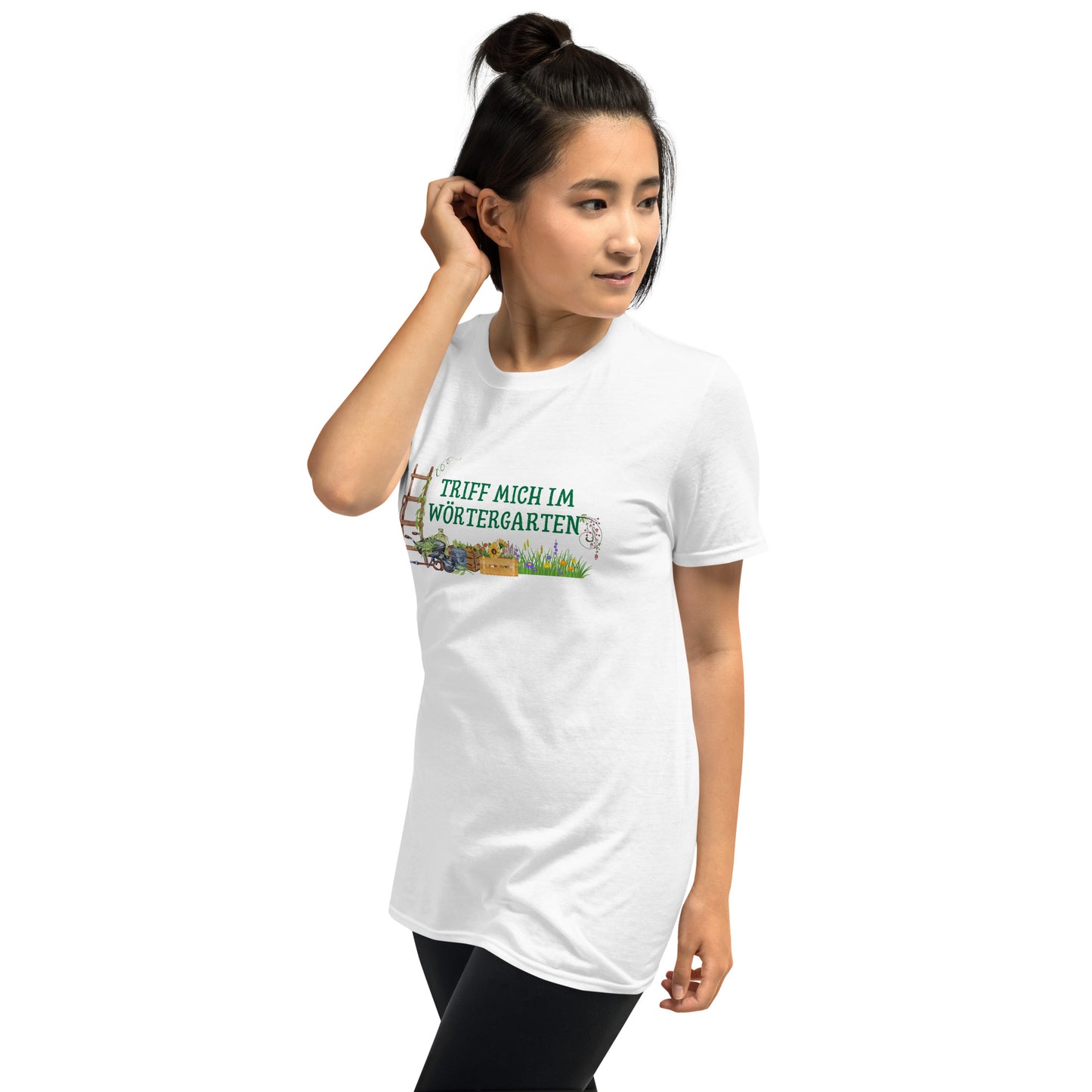 Triff mich im Wörtergarten Kurzärmeliges Unisex-T-Shirt für lesende Gärtner