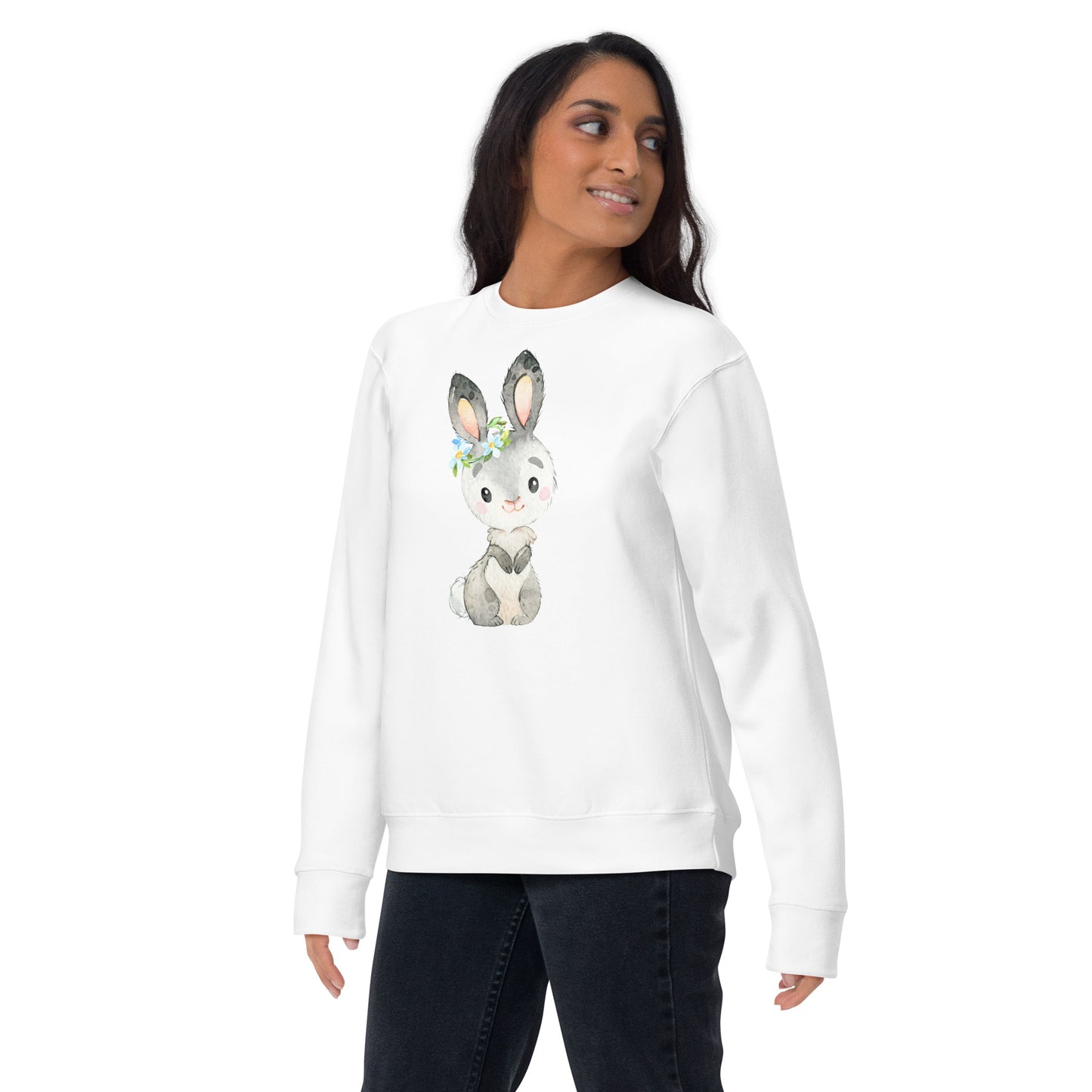 Süßer Kaninchen Unisex-Premium-Pullover mit Blumenkranz
