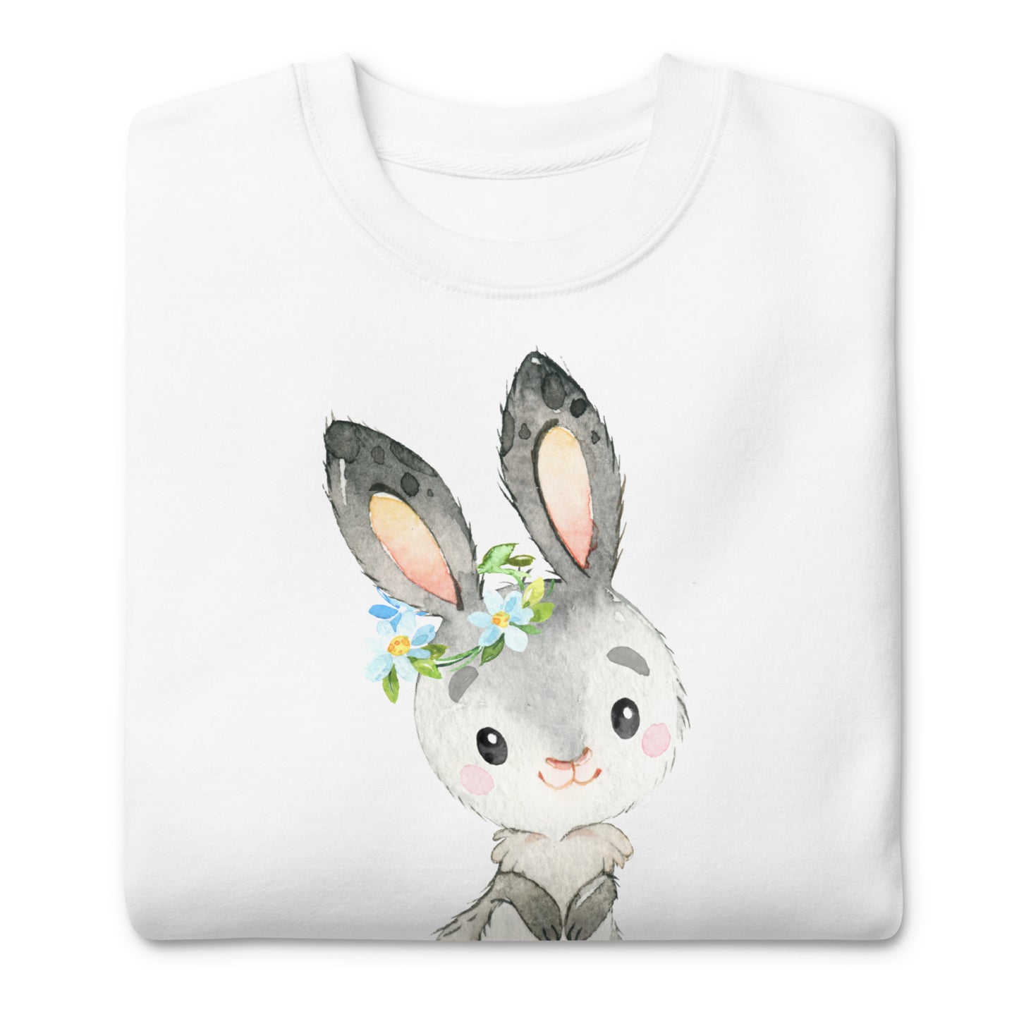 Süßer Kaninchen Unisex-Premium-Pullover mit Blumenkranz