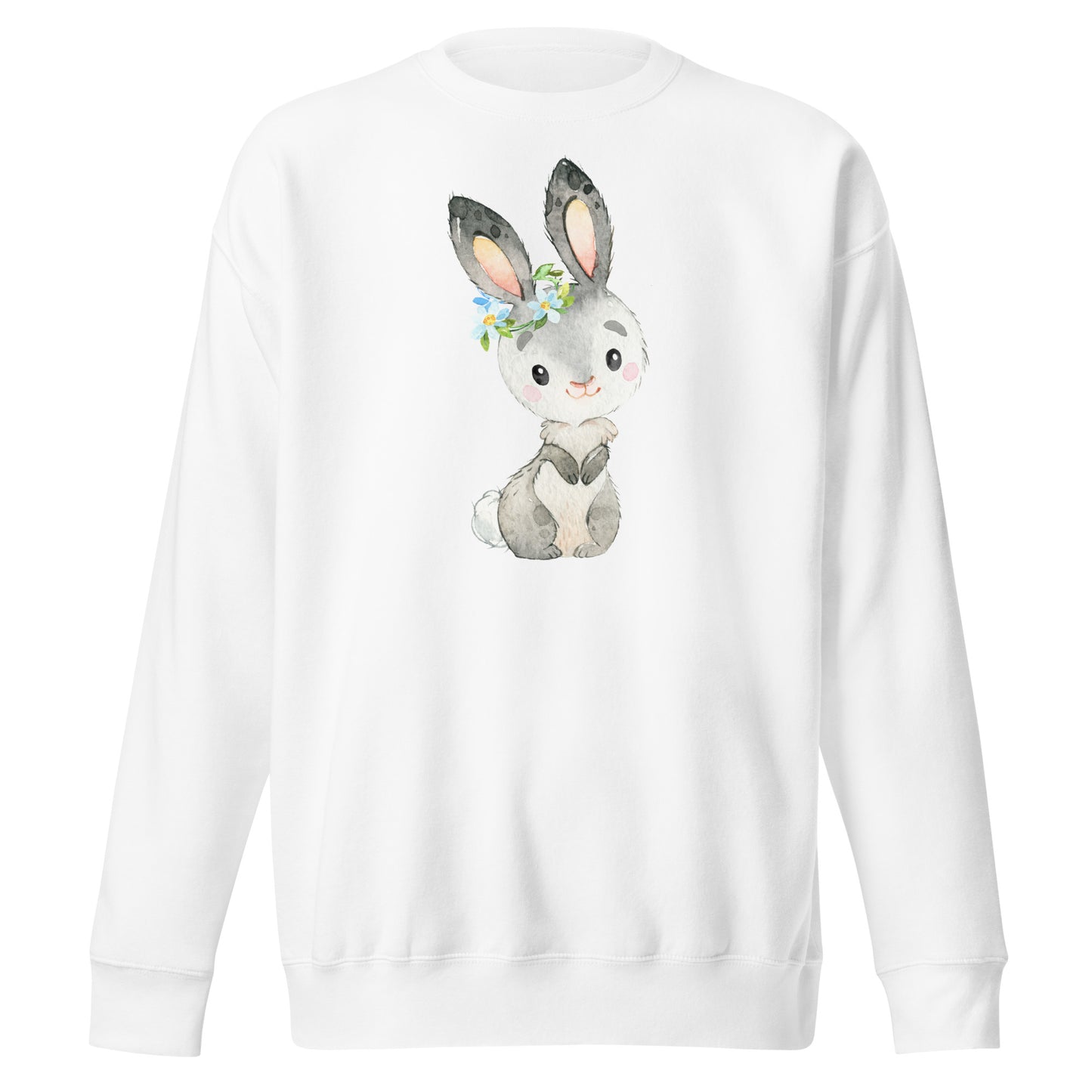 Süßer Kaninchen Unisex-Premium-Pullover mit Blumenkranz