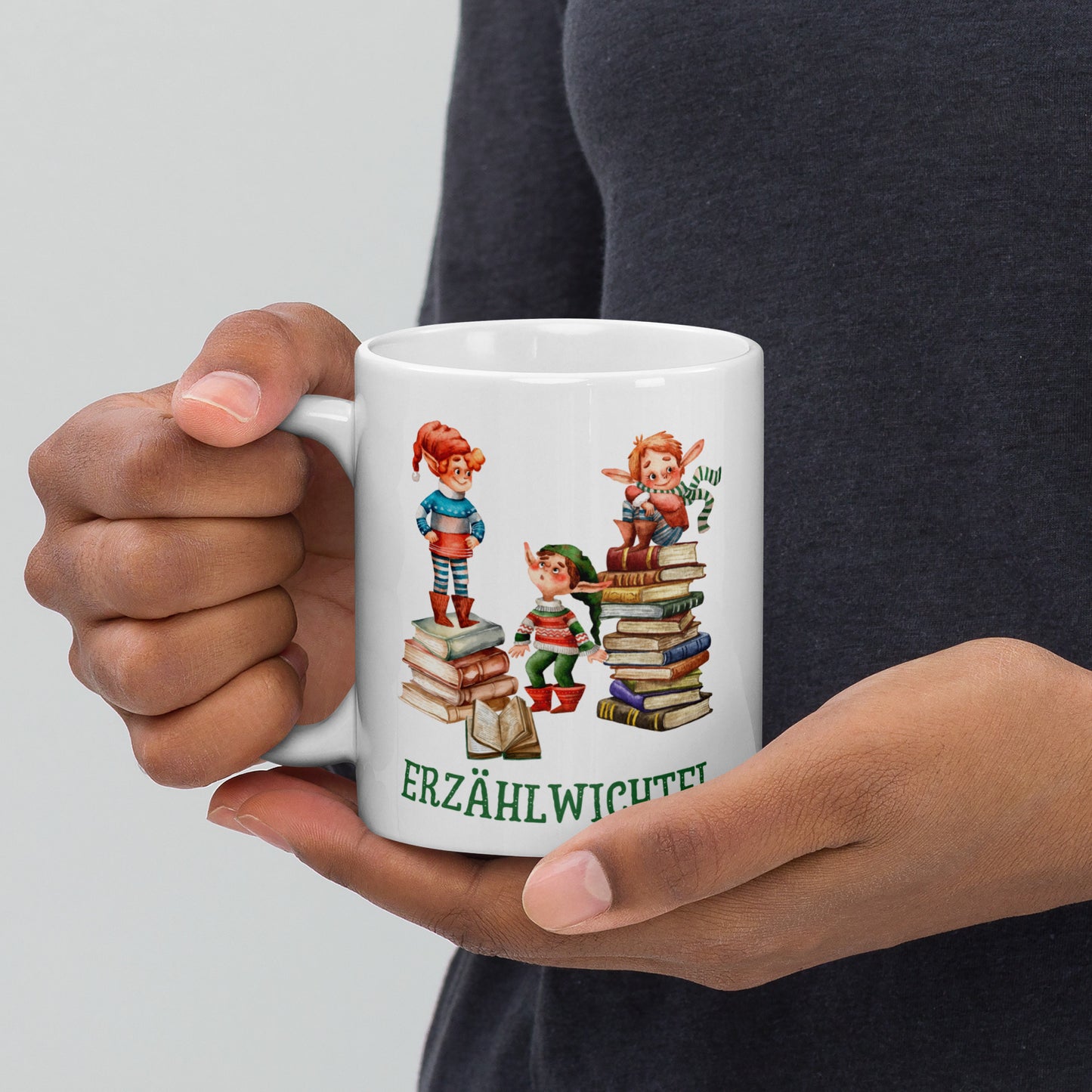 Erzählwichtel weiße Kaffeetasse für junge Geschichtenerzähler