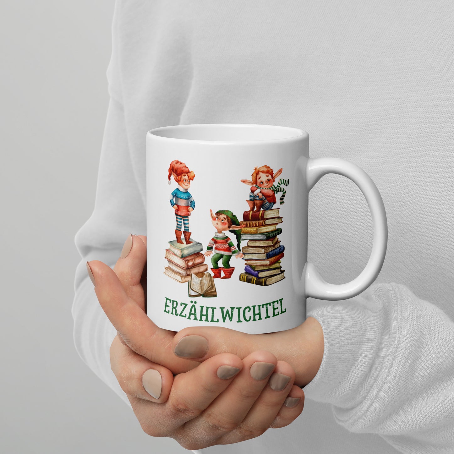Erzählwichtel weiße Kaffeetasse für junge Geschichtenerzähler