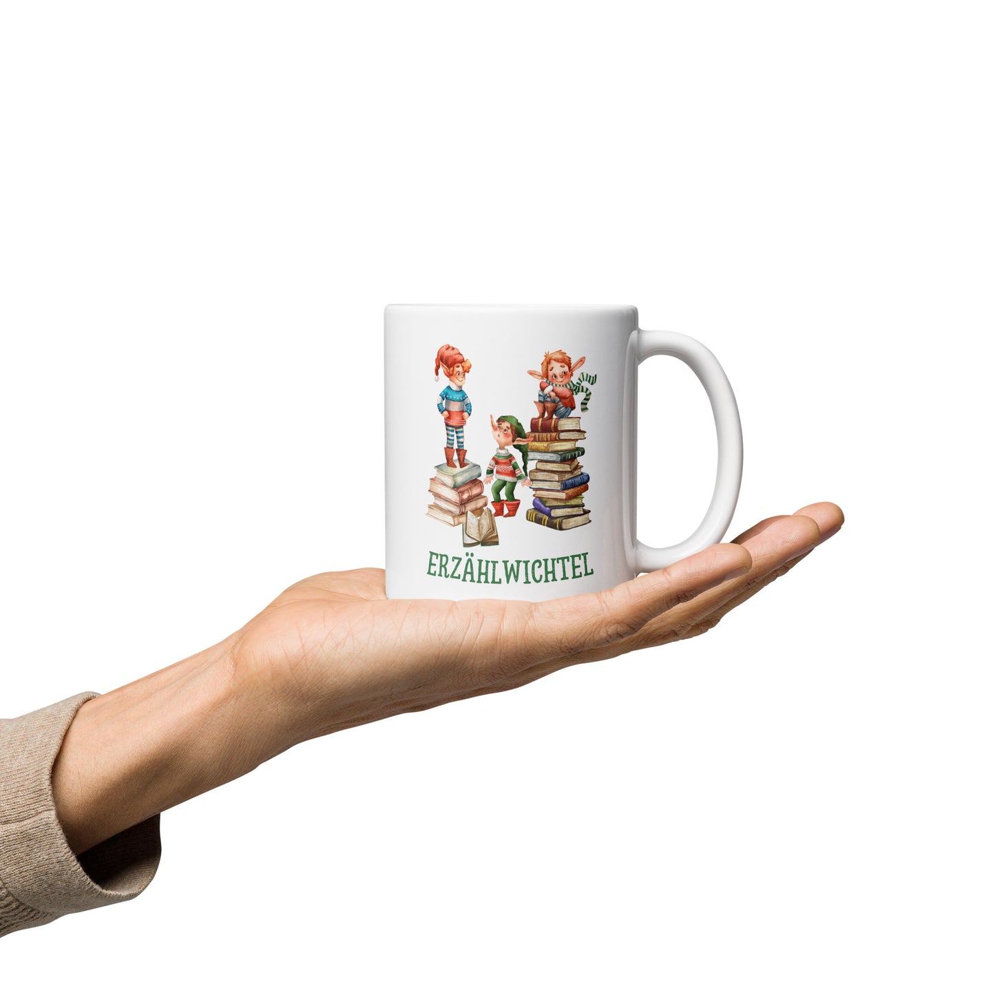 Erzählwichtel weiße Kaffeetasse für junge Geschichtenerzähler