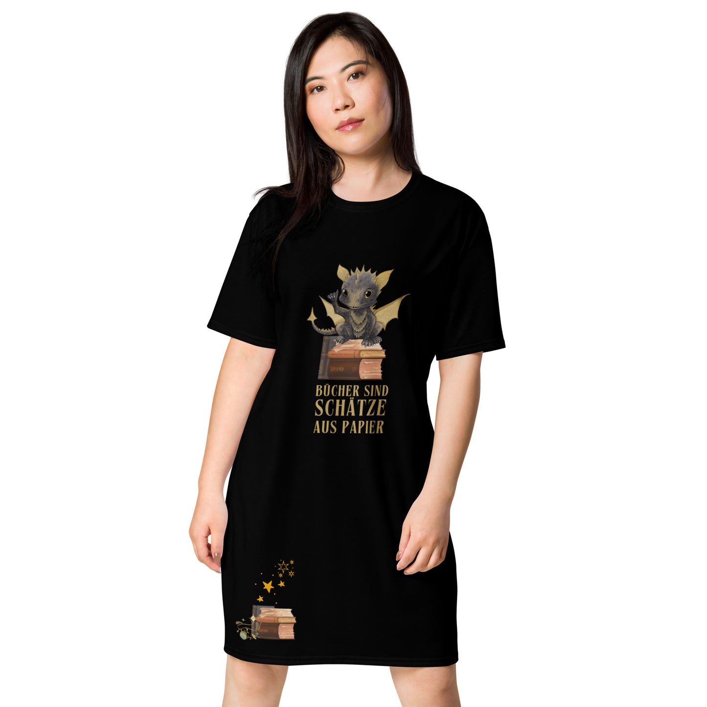 Bragi der Bücherdrache T-Shirt-Kleid Bücher sind Schätze aus Papier