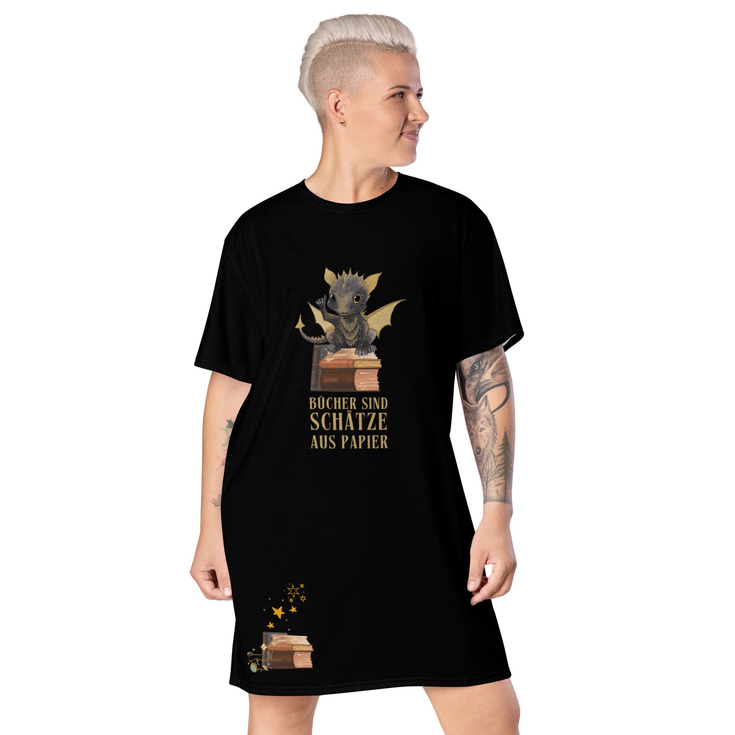 Bragi der Bücherdrache T-Shirt-Kleid Bücher sind Schätze aus Papier